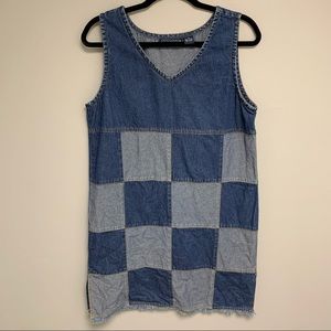 Vintage 1990s Denim Patchwork Mini Dress Medium